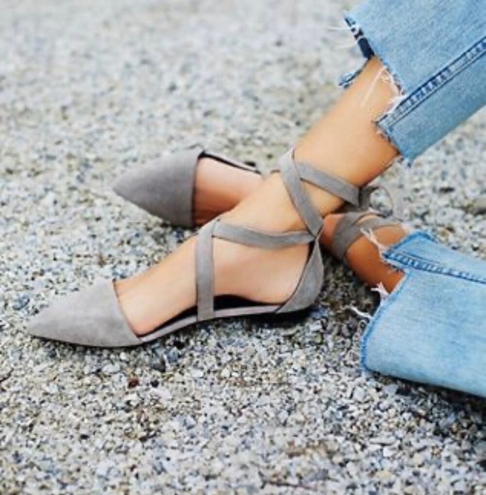 Jeffrey Campbell Free People Hyde Wrap Flat Gray Sage Pointy Toe Women’s Size 8
